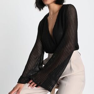 Elevated Standard Black Knit Long Sleeve Bodysuit